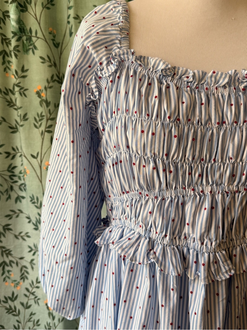 Anthropologie Lavender-Striped Smocked Midi Dress - Picture 2 of 8